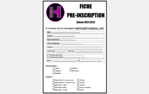 Fiche de pré-inscription Saison 2021-2022