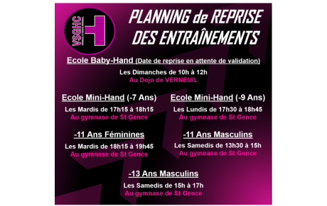 Planning de reprise des Entraînements